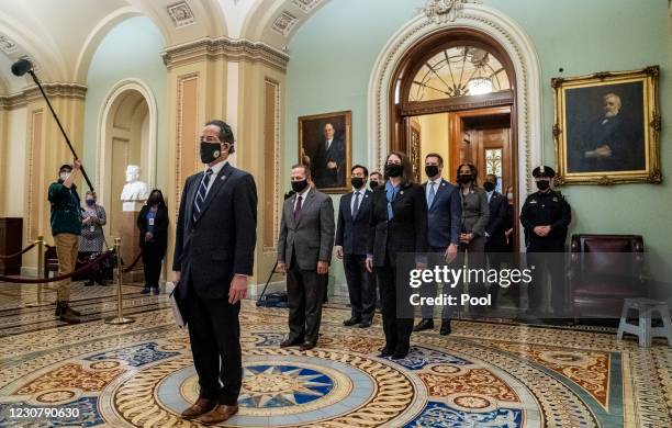 Impeachment managers Representatives Jamie Raskin , Diana DeGette , David Cicilline , Joaquin Castro , Eric Swalwell , Ted Lieu , Stacey Plaskett ,...