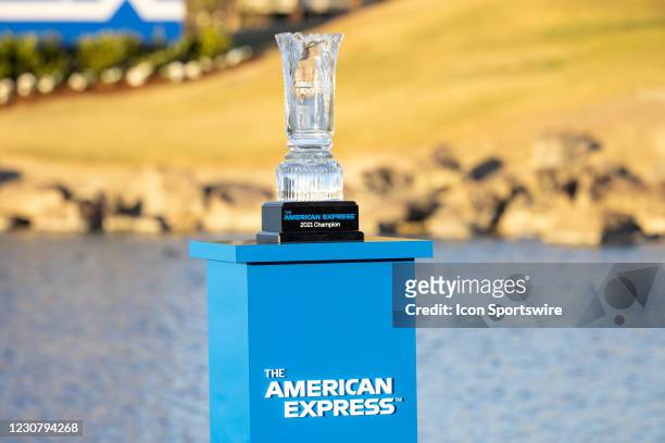 The American Express trophy on the 18th green after the final round of The American Express PGA Tournament on January 24 at PGA West Pete Dye Stadium...