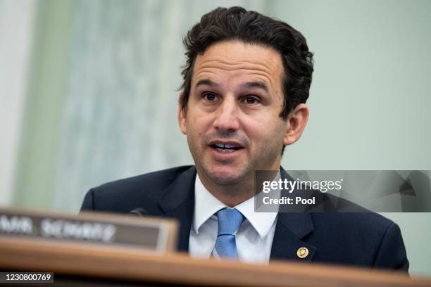 Sen. Brian Schatz questions Gina Raimondo, nominee for Secretary of Commerce, during her confirmation hearing before the Senate Commerce, Science,...