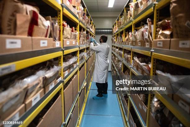 Gendarme stores elements relating to a case, at the judicial district of the French national Gendarmerie in Cergy-Pontoise, north-west of Paris, on...