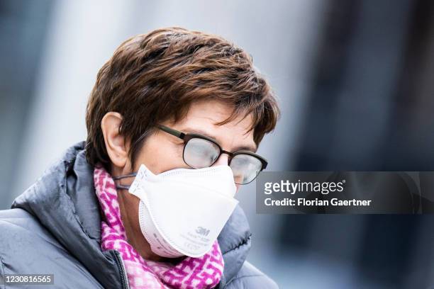 Annegret Kramp-Karrenbauer, Federal Defence Minister, is pictured in front of the German Bundestag on January 27, 2021 in Berlin, Germany.