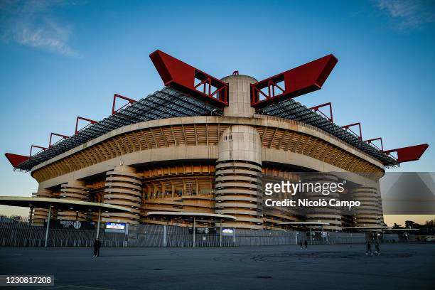 Giuseppe Meazza stadium is seen prior to the Coppa Italia football match between FC Internazionale and AC Milan. FC Internazionale won 2-1 over AC...