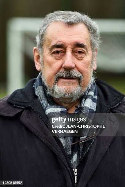 Gerard Keff, friend of Michel Platini, poses on the football pitch of the sport complex Aldo Platini in Joeuf, north eastern France, on January 13,...