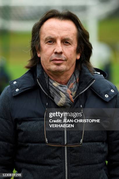 Frederic Bragard, friend of Michel Platini, poses on the football pitch of the sport complex Aldo Platini in Joeuf, north eastern France, on January...