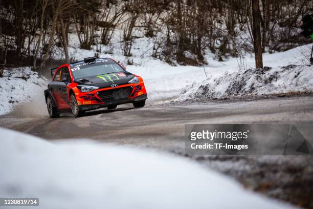Oliver Solberg / Aaron Johnston Hyundai NG i20 during the WRC Rallye Monte Carlo 2021 SS2 / WP2 on January 23, 2021 in Hautes-Alpes, France.