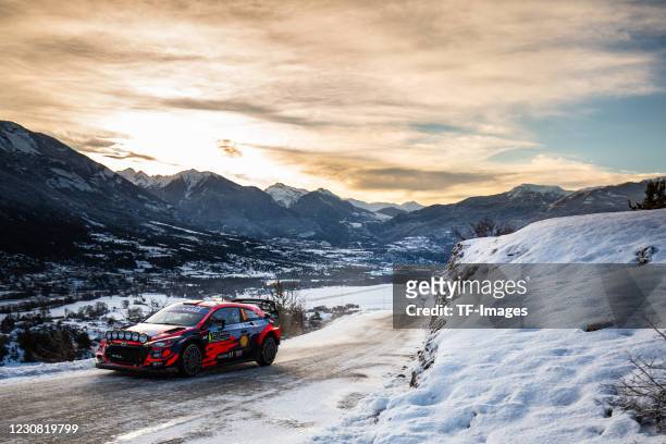 Dani Sordo /Carlos Del Barrio Hyundai i20 WRC during the WRC Rallye Monte Carlo 2021 SS2 / WP2 on January 23, 2021 in Hautes-Alpes, France.
