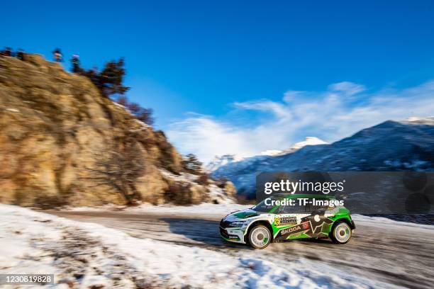 Andreas Mikkelsen / Anders Jaeger Skoda Fabia EVO during the WRC Rallye Monte Carlo 2021 SS2 / WP2 on January 23, 2021 in Hautes-Alpes, France.