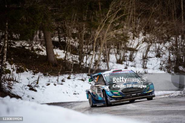 Gus Greensmith / Elliot Edmondson Ford Fiesta WRC during the WRC Rallye Monte Carlo 2021 SS2 / WP2 on January 23, 2021 in Hautes-Alpes, France.