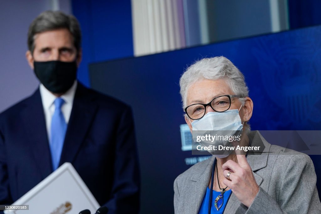 Press Secretary Jen Psaki And Climate Change Advisors Hold White House Press Briefing