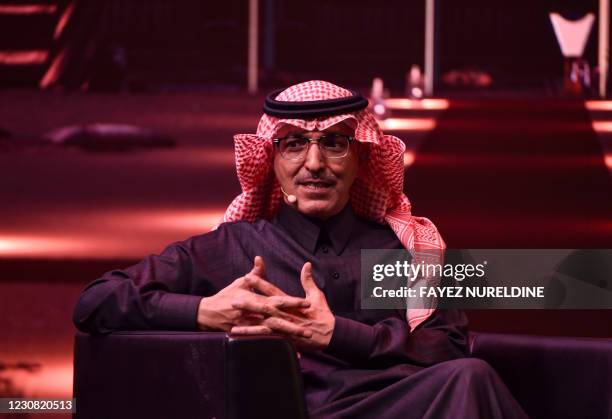 Saudi Finance Minister Mohammed al-Jadaan speaks during the fourth edition of the Future Investment Initiative conference at the capital Riyadh's...