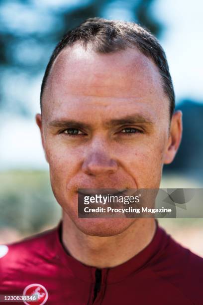 Portrait of Kenyan-British professional road racing cyclist Chris Froome, photographed in Beausoleil, France, on May 14, 2019.