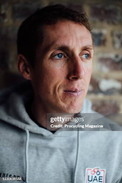 Portrait of Irish professional road racing cyclist Dan Martin, photographed in Belgium on April 25, 2019.