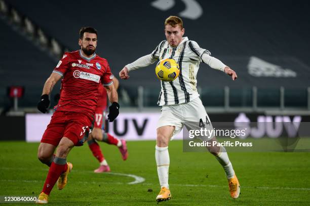 Dejan Kulusevski of Juventus FC and Nenad Tomovic of SPAL during the Coppa Italia football match between Juventus and SPAL. Sporting stadiums around...