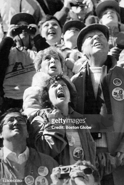 Christa McAuliffe's family reacts to the malfunction warning on the coast of Cape Canaveral, FL, on Jan. 28, 1986. The Space Shuttle Challenger broke...