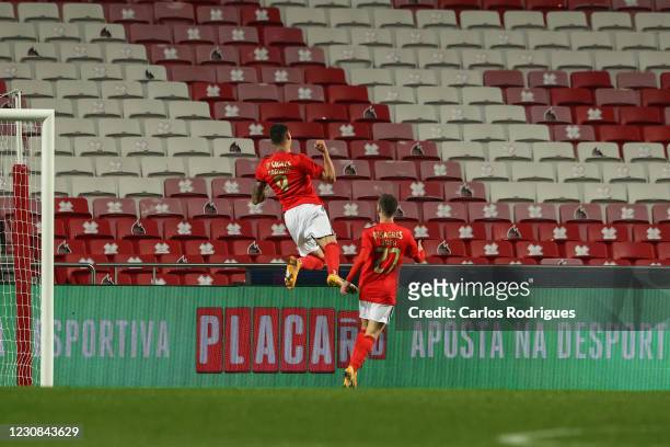 Darwin Nunez of SL Benfica celebrates scoring SL Benfica first goal during the Taca de Portugal match between SL Benfica and Beleneses SAD at Estadio...