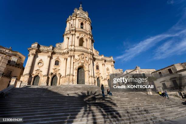 View of the Cathedral of San Giorgio in Modica. Cathedral of the Baroque era, a highly sought after tourist destination.