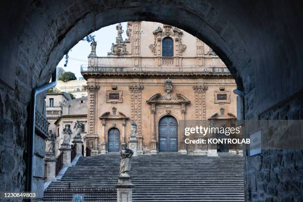 Detail view of the Cathedral of San Giorgio in Modica. Cathedral of the Baroque era, a highly sought after tourist destination.