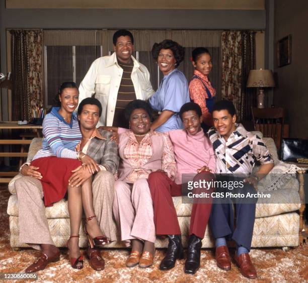 Portrait of the cast of the television show GOOD TIMES, Los Angeles, California, January 1, 1978. Pictured are, front row seated from left,...