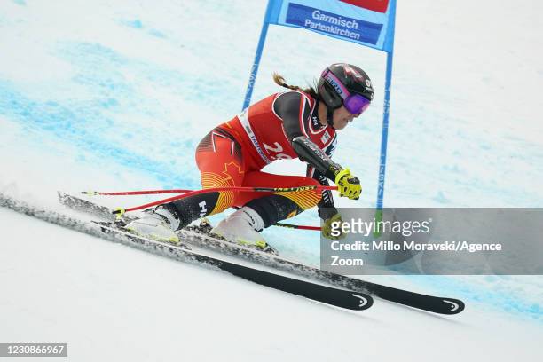 Marie-michele Gagnon of Canada in action during the Audi FIS Alpine Ski World Cup Super Giant Slalom January 30, 2021 in Garmisch-Partenkirchen,...