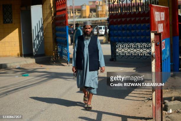 Sheikh Aslam, brother of Sheikh Adil, one of the accused of murdering US journalist Daniel Pearl, walks out from the central prison where...