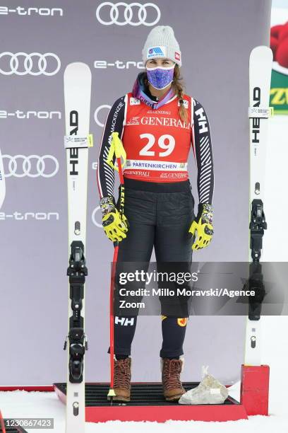 Marie-michele Gagnon of Canada takes 3rd place during the Audi FIS Alpine Ski World Cup Super Giant Slalom January 30, 2021 in...