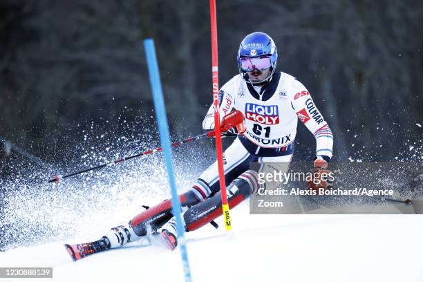 Augustin Bianchini of France competes during the Audi FIS Alpine Ski World Cup Men's Slalom on January 31, 2021 in Chamonix France.