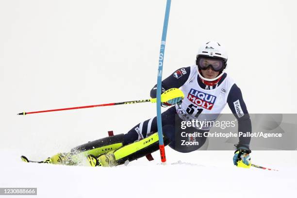 Laurie Taylor of Great Britain in action during the Audi FIS Alpine Ski World Cup Men's Slalom on January 31, 2021 in Chamonix France.