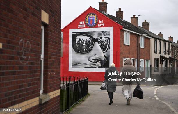 Loyalist mural can be seen on January 31, 2021 in Belfast, Northern Ireland. The Police Service of Northern Ireland has said it has been monitoring...