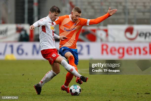 Jan Elvedi of SSV Jahn Regensburg and Felix Platte of SV Darmstadt 98 during the Second Bundesliga match between SSV Jahn Regensburg and SV Darmstadt...