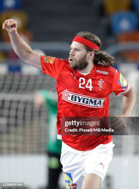 Mikkel Hansen celebrates goal during the 27th IHF Men's World Championship final match between Denmark v Sweden - IHF Men's World Championships...