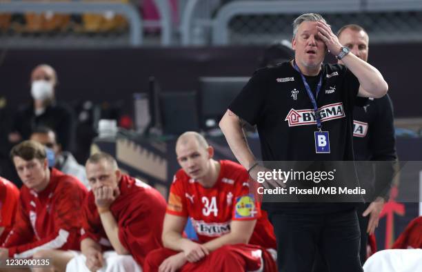 Head coach of Denmark Handball team Nikolaj Jacobsen reacts during the 27th IHF Men's World Championship final match between Denmark v Sweden - IHF...