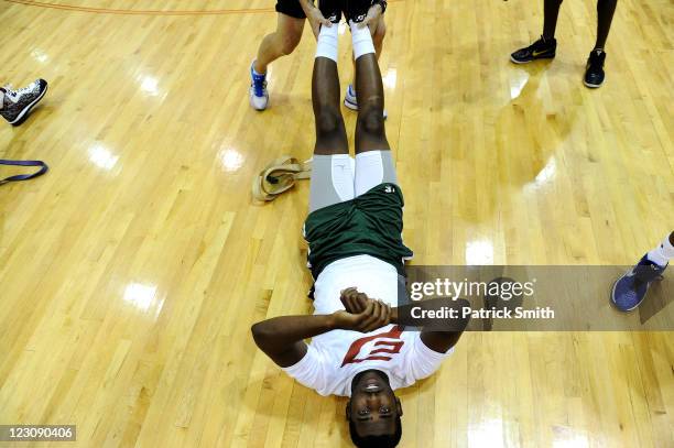 Chris Paul warms up before the Goodman League All-Stars taking on The Melo League basketball game at Edward P. Hurt Gymnasium at Morgan State...