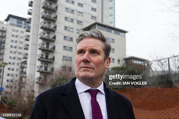 Britain's main opposition Labour Party leader Keir Starmer visits Albert House in Woolwich, south London on February 1, 2021. - Starmer has called...