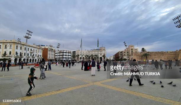 Libyans gather at Martyrs' Square in the capital Tripoli, on February 1, 2021.
