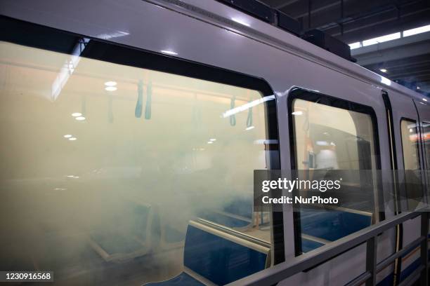 The underground sanitation process, in Brescia, Italy, on February 1, 2021. Brescia Mobilità, the company that manages the public transport system in...