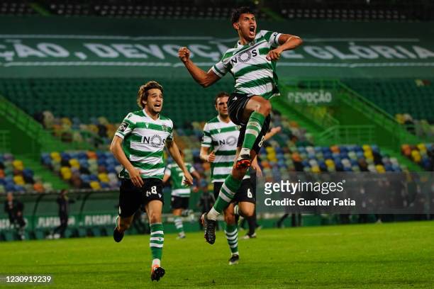 Matheus Nunes of Sporting CP celebrates after scoring a goal during the Liga NOS match between Sporting CP and SL Benfica at Estadio Jose Alvalade on...