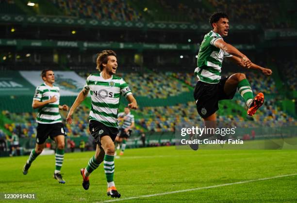 Matheus Nunes of Sporting CP celebrates after scoring a goal during the Liga NOS match between Sporting CP and SL Benfica at Estadio Jose Alvalade on...