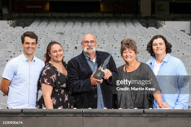 Merv Hughes and fanily Tim, Maddii, Sue and Scott) pose for a photo during the Announcement of an induction into the Australian Cricket Hall of Fame...