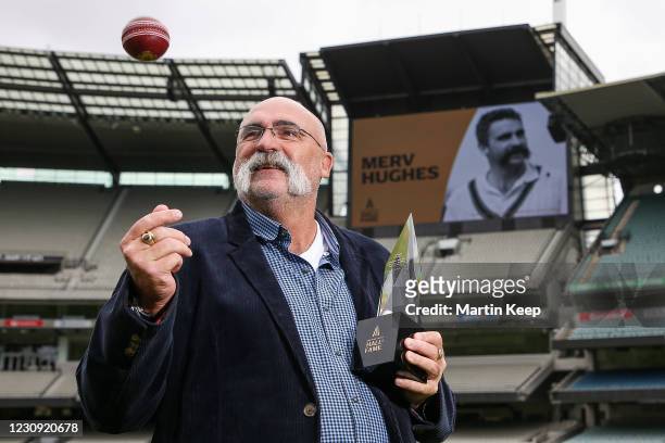 Merv Hughes poses for a photo during the Announcement of an induction into the Australian Cricket Hall of Fame at Melbourne Cricket Ground on...