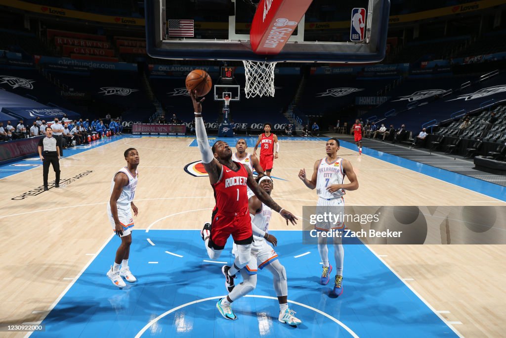 84 Rockets John Wall of the Houston Rockets shoots the ball against the Oklahoma ...