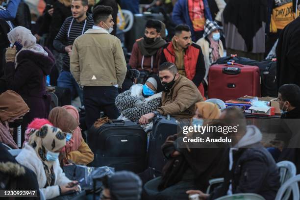 View of the entrance of Rafah Crossing Point as Gazans waiting in line at the border for their paper checkings, after the announcement that Egypt...