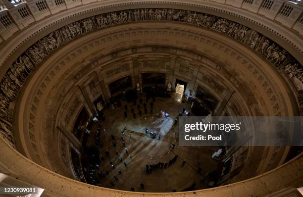 Capitol Police Officer Brian D. Sicknick lies in honor in the Rotunda of U.S. Capitol on February 2, 2021 in Washington, DC. Officer Sicknick died as...