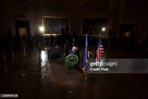 President Joe Biden and first lady Dr. Jill Biden pay their respects to U.S. Capitol officer Brian D. Sicknick as he lies in honor in the U.S....