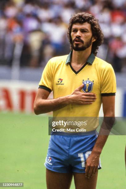 Socrates of Brazil during the FIFA World Cup match between Northern Ireland and Brazil, at Estadio Jalisco, Guadalajara, Mexico on 12th June 1986