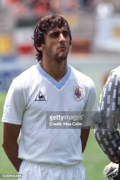 Enzo Francescoli of Uruguay during the FIFA World Cup match between Scotland and Uruguay, at Estadio Neza 86, Nezahualcoyotl, Mexico on 13th June 1986