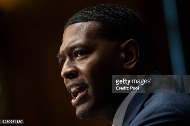 Nominee for Administrator of the Environmental Protection Agency Michael Regan speaks during his confirmation hearing before the Senate Environment...