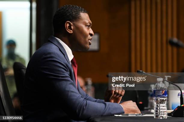 Nominee for Administrator of the Environmental Protection Agency Michael Regan testifies during his confirmation hearing before the Senate...