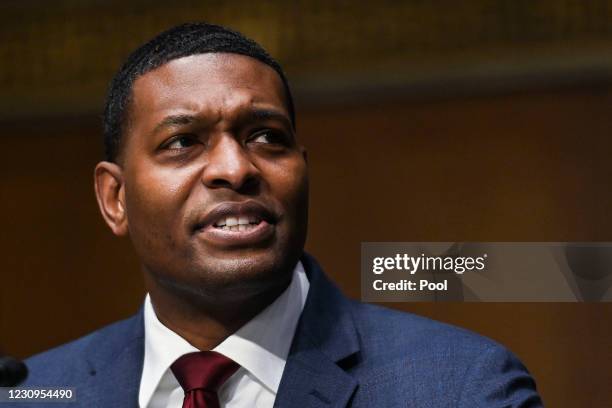 Nominee for Administrator of the Environmental Protection Agency Michael Regan speaks during his confirmation hearing before the Senate Environment...