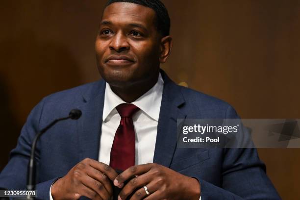 Nominee for Administrator of the Environmental Protection Agency Michael Regan speaks during his confirmation hearing before the Senate Environment...