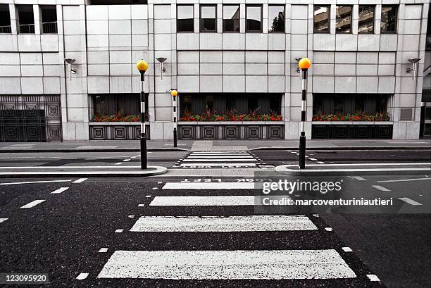 empty pedestrian crossing in london city - road marking stock pictures, royalty-free photos & images
